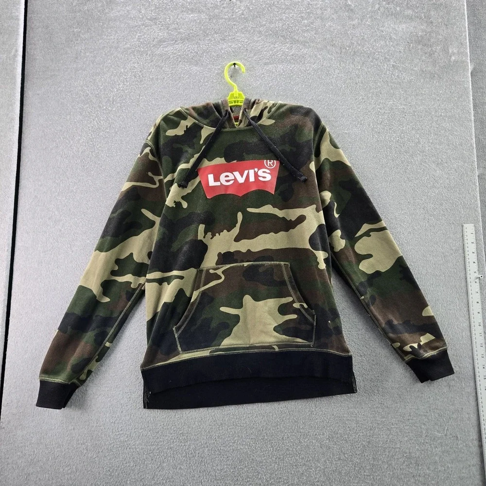 Levi's Men Hoodie LARGE Green Camouflage Fleece‎ Gorpcore Logo Long Sleeve